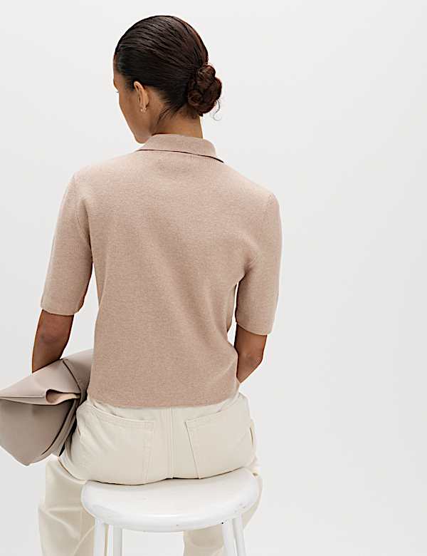 Collared Button Detail Cropped Cardigan - AU