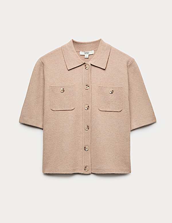 Collared Button Detail Cropped Cardigan - AU