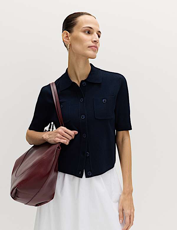 Cardigan court boutonn&eacute; &agrave; encolure - CA