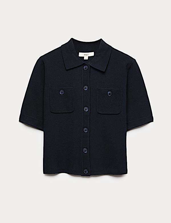 Cardigan court boutonn&eacute; &agrave; encolure - CA