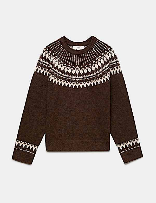 Fairisle Crew Neck Slim Fit Jumper with Wool - IS
