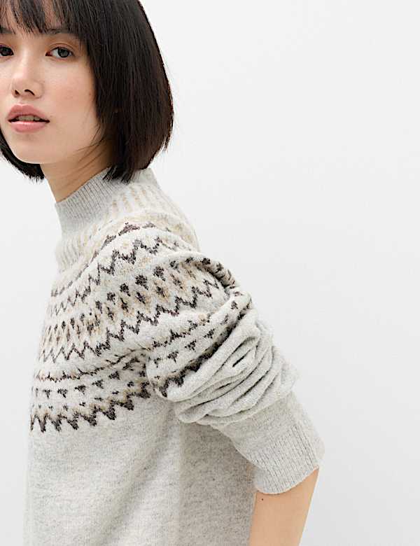 Fairisle Funnel Neck Christmas Jumper With Wool - KR
