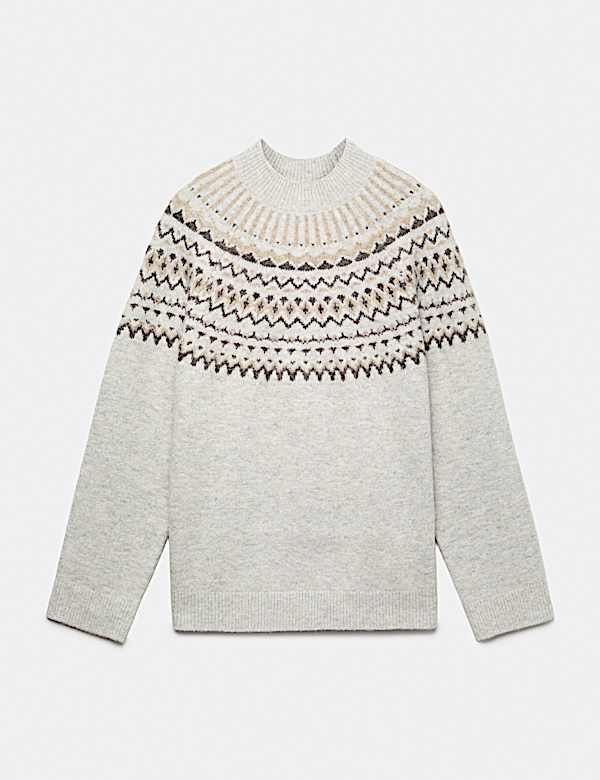 Fairisle Funnel Neck Christmas Jumper With Wool - KR