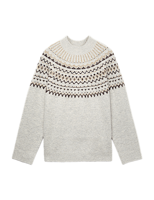 Fairisle Funnel Neck Christmas Jumper With Wool