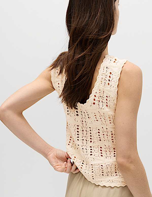Pure Cotton Pointelle Knitted Vest - US