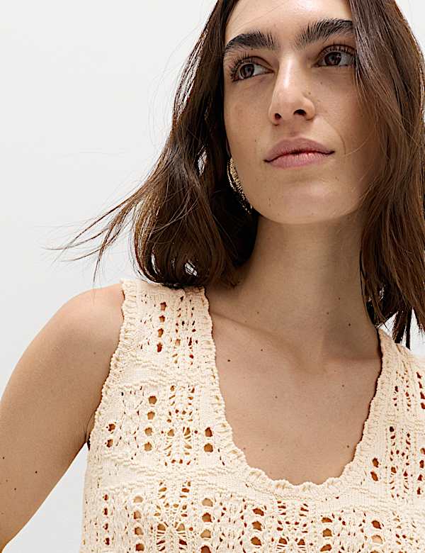 Pure Cotton Pointelle Knitted Vest - US