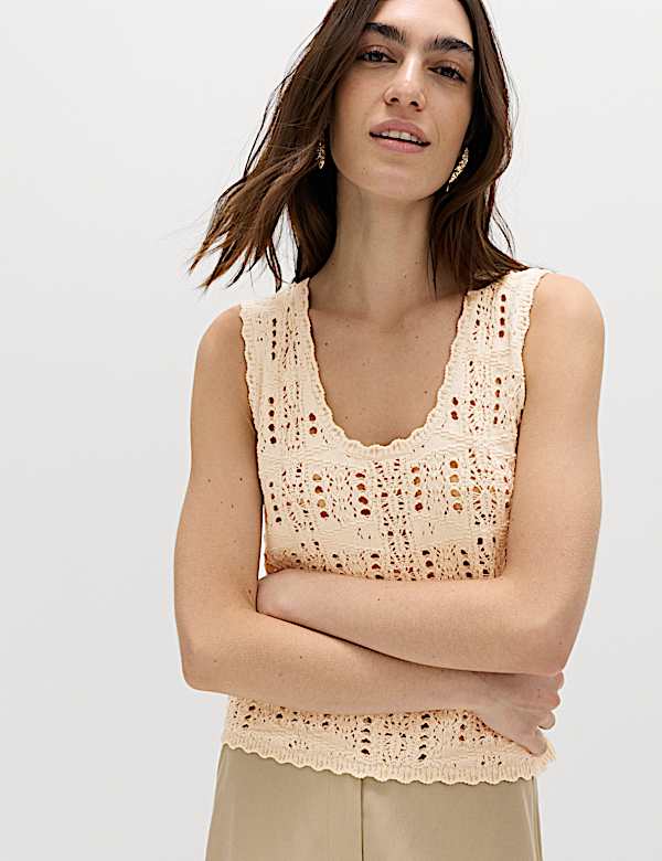 Pure Cotton Pointelle Knitted Vest - US