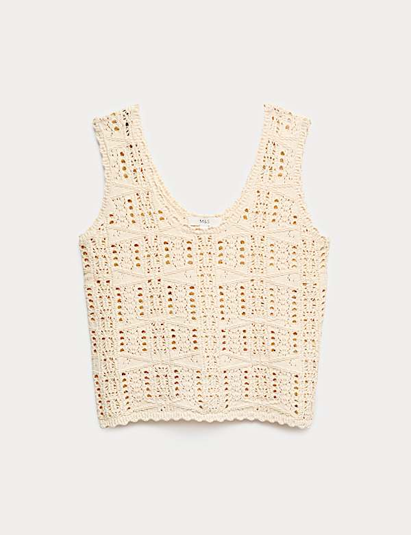 Pure Cotton Pointelle Knitted Vest - US