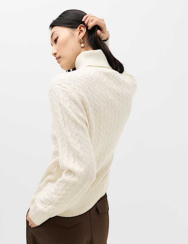 Cable Knit Roll Neck Relaxed Fit Jumper - TW