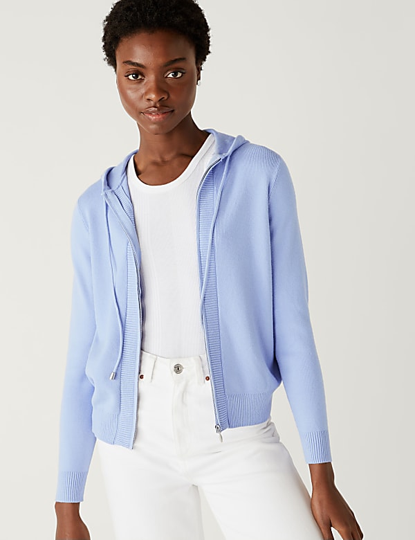 Soft Touch Textured Zip Up Relaxed Hoodie