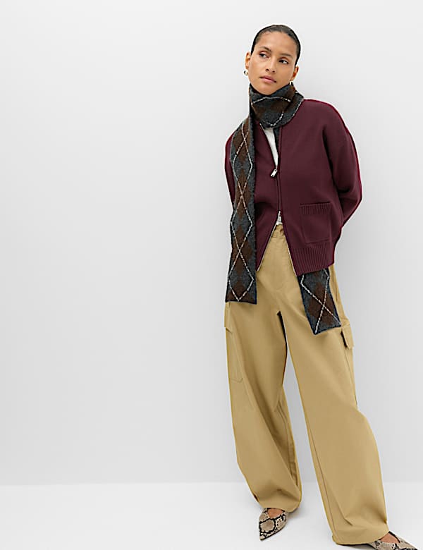 Zip Up Knitted Bomber Cardigan - CZ