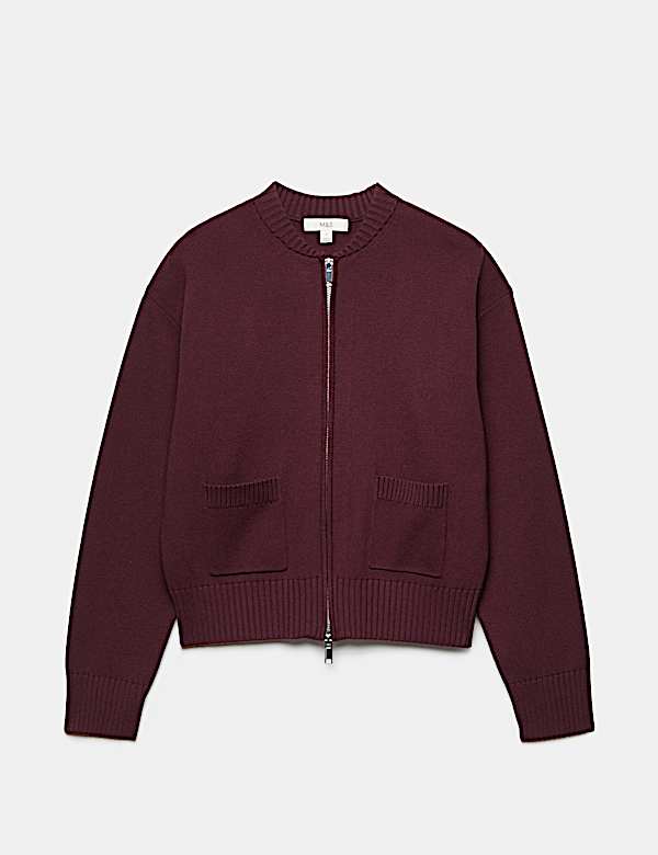 Zip Up Knitted Bomber Cardigan - CZ