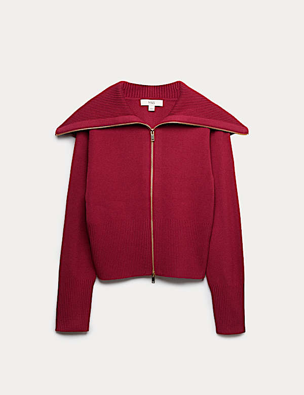 Slim-fit gebreid jasje met kraag en rits - BE