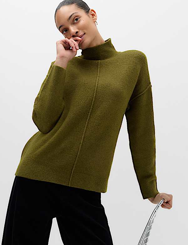 Funnel Neck Seam Detail Relaxed Jumper With Wool - JE