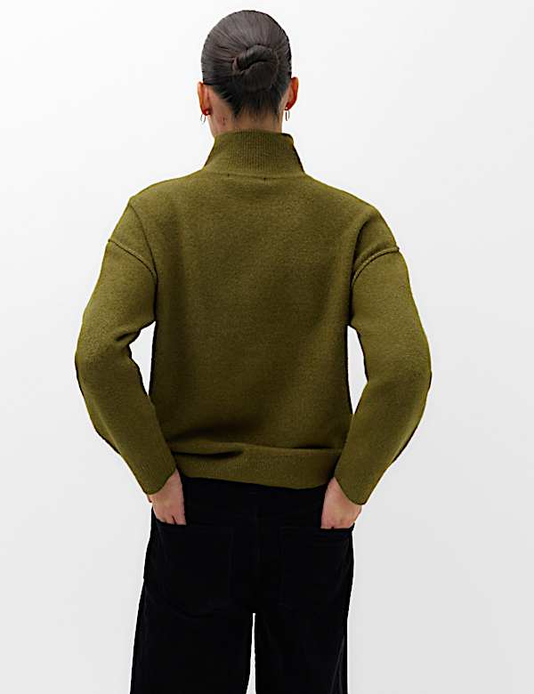 Funnel Neck Seam Detail Relaxed Jumper With Wool - JE