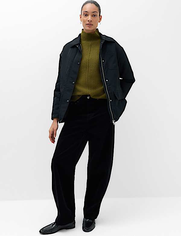 Funnel Neck Seam Detail Relaxed Jumper With Wool - JE