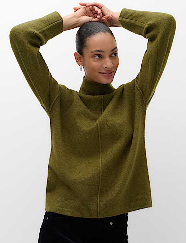 Funnel Neck Seam Detail Relaxed Jumper With Wool - JE