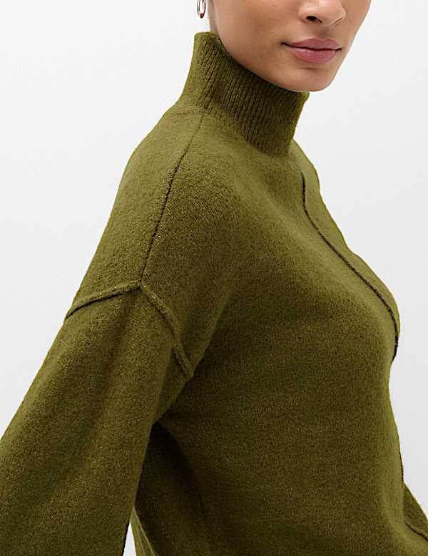 Funnel Neck Seam Detail Relaxed Jumper With Wool - JE