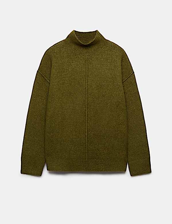 Funnel Neck Seam Detail Relaxed Jumper With Wool - JE