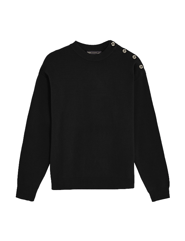 Soft Touch Crew Neck Button Detail Jumper