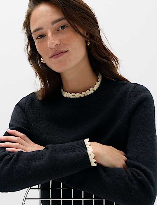 Lace Detail Crew Neck Jumper - KG