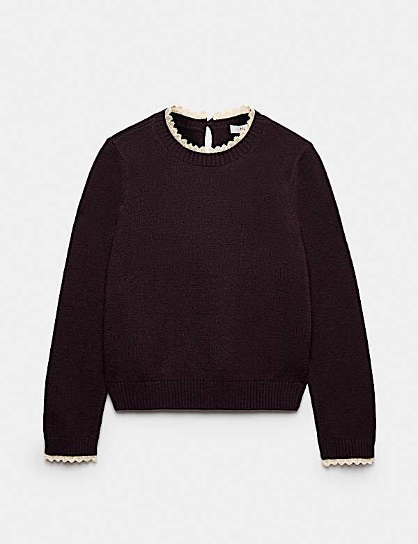 Lace Detail Crew Neck Jumper with Wool - JP