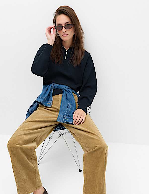 Rayon Rich Collared Zip Up Relaxed Jumper - CA