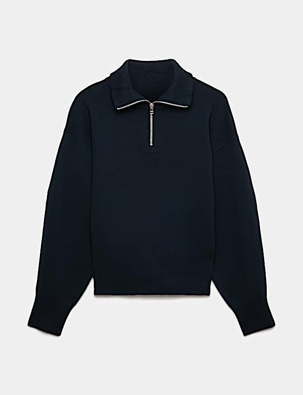 Rayon Rich Collared Zip Up Relaxed Jumper - CA