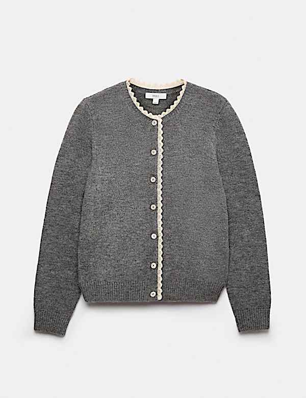 Lace Detail Crew Neck Cardigan - CA