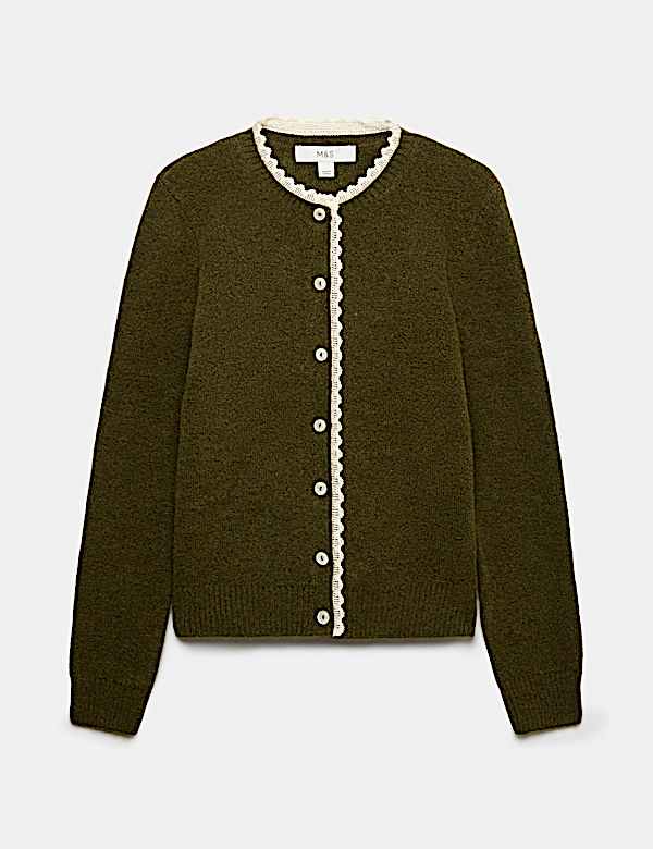 Lace Detail Crew Neck Cardigan - ID
