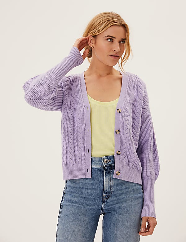 Buy Soft Touch Cable Knit V Neck Cardigan at Marks Spencer