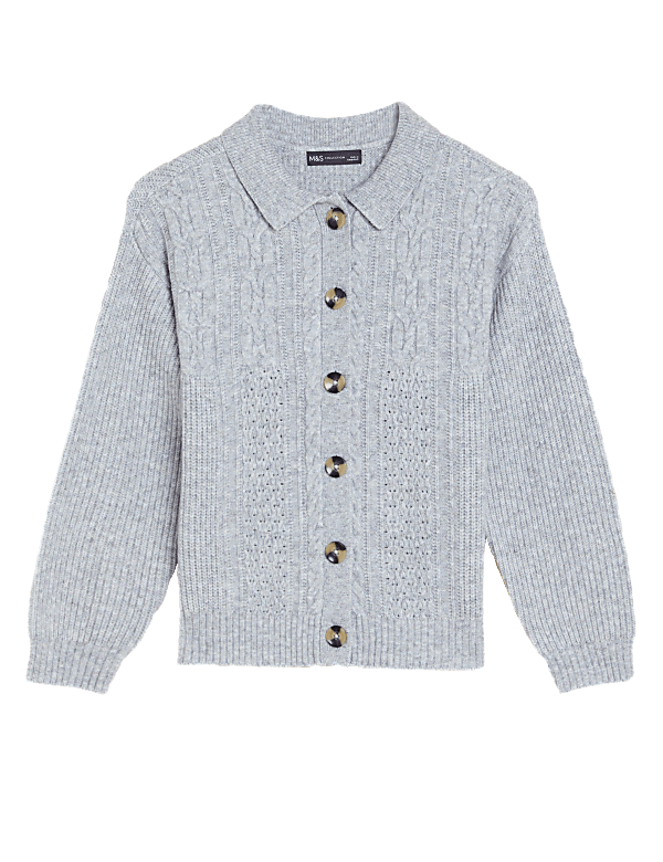 Spread Collar Button Front Cardigan