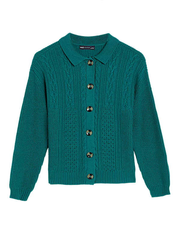 Soft Touch Cable Knit Collared Cardigan