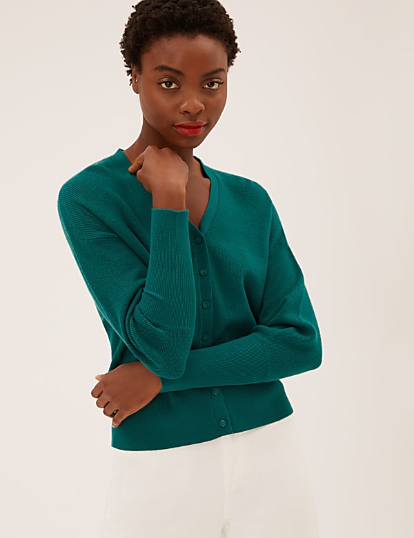 Soft Touch Ribbed V-Neck Relaxed Cardigan