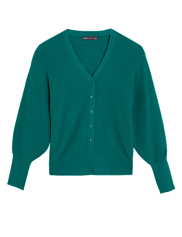 Soft Touch Ribbed V-Neck Relaxed Cardigan