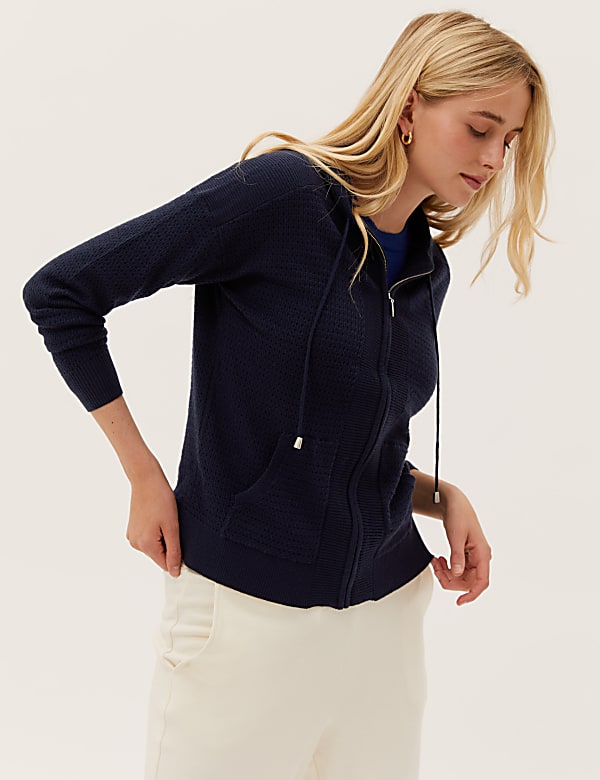 Soft Touch Textured Relaxed Zip Up Hoodie