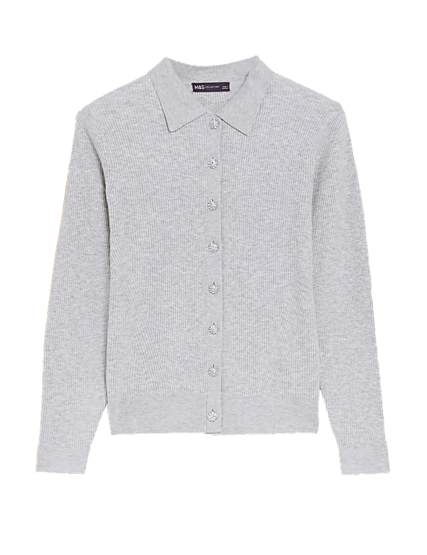 Ribbed Collared Cardigan
