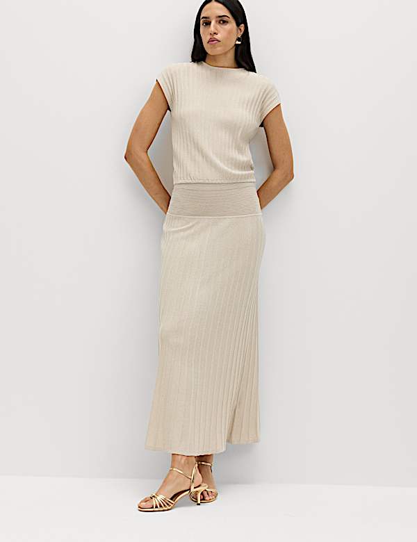 Sparkly Ribbed Crew Neck Knitted Top - EE