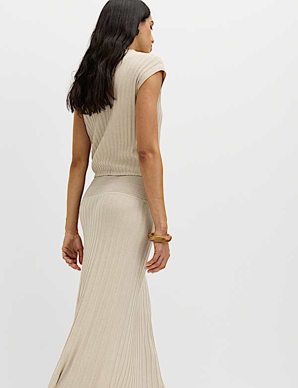 Sparkly Ribbed Crew Neck Knitted Top - EE