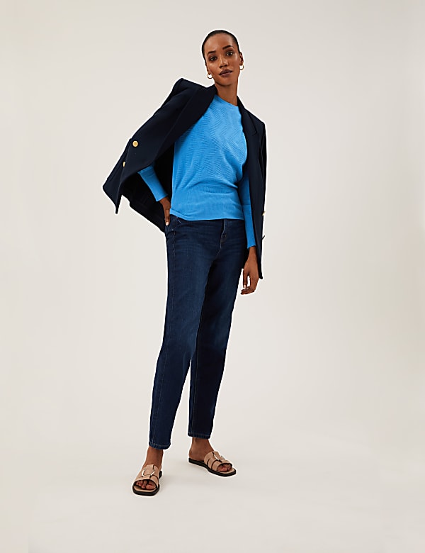Textured Crew Neck Blouson Sleeve Jumper