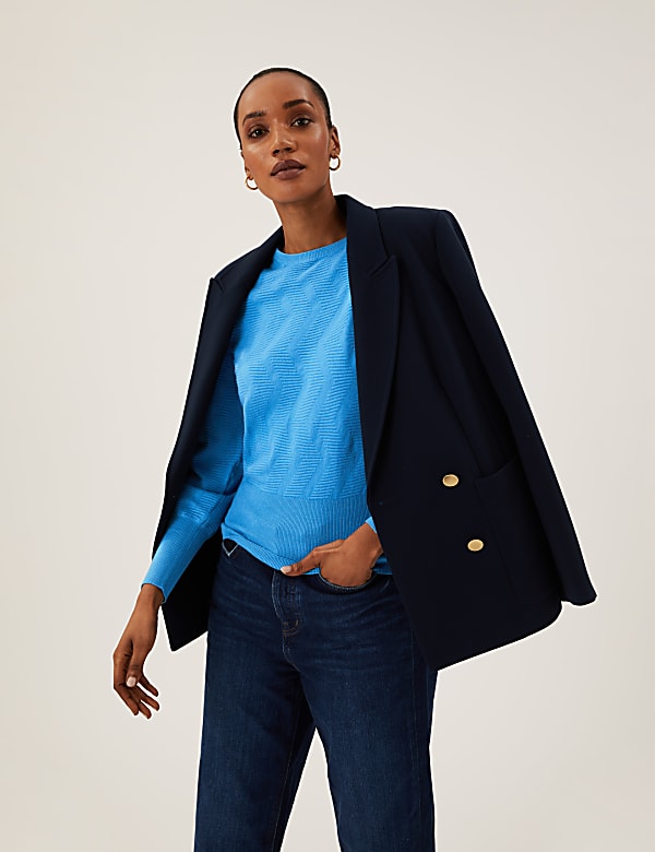 Textured Crew Neck Blouson Sleeve Jumper