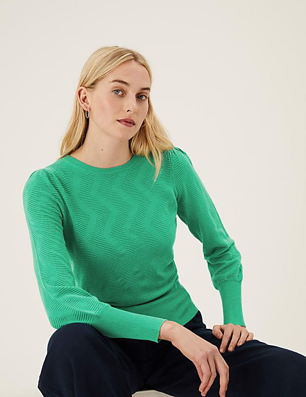 Textured Crew Neck Blouson Sleeve Jumper