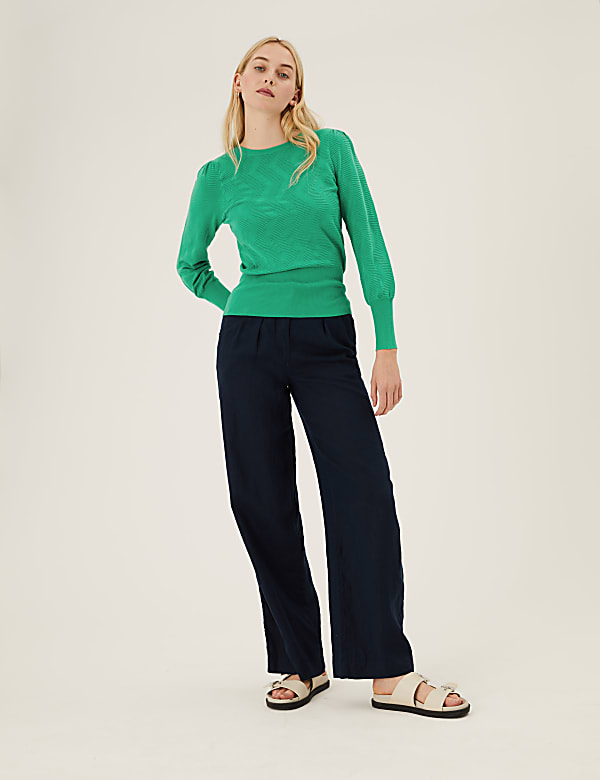 Textured Crew Neck Blouson Sleeve Jumper