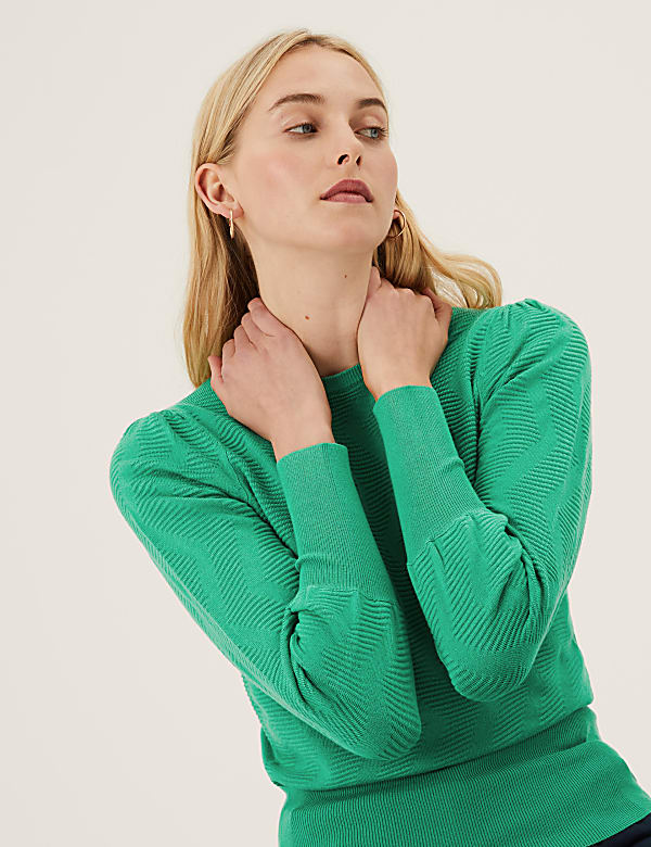 Textured Crew Neck Blouson Sleeve Jumper