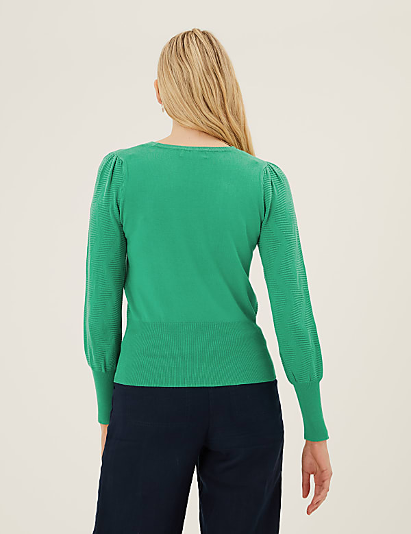 Textured Crew Neck Blouson Sleeve Jumper