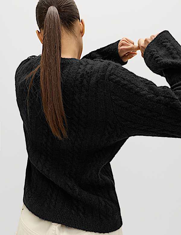 Textured Ruffle Crew Neck Jumper with Wool - CY