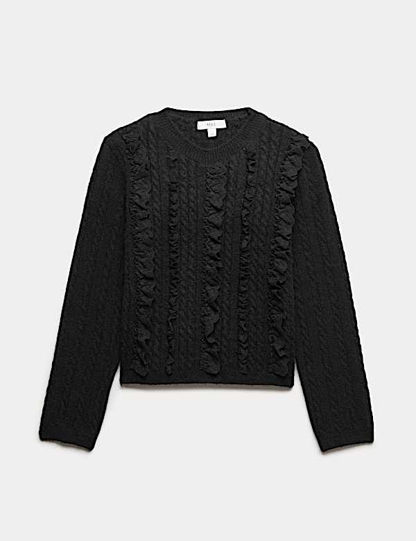 Textured Ruffle Crew Neck Jumper with Wool - CY