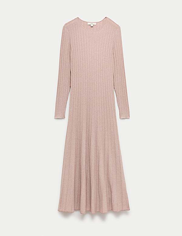 Glitzerndes, geripptes Maxi-Strickkleid - DE