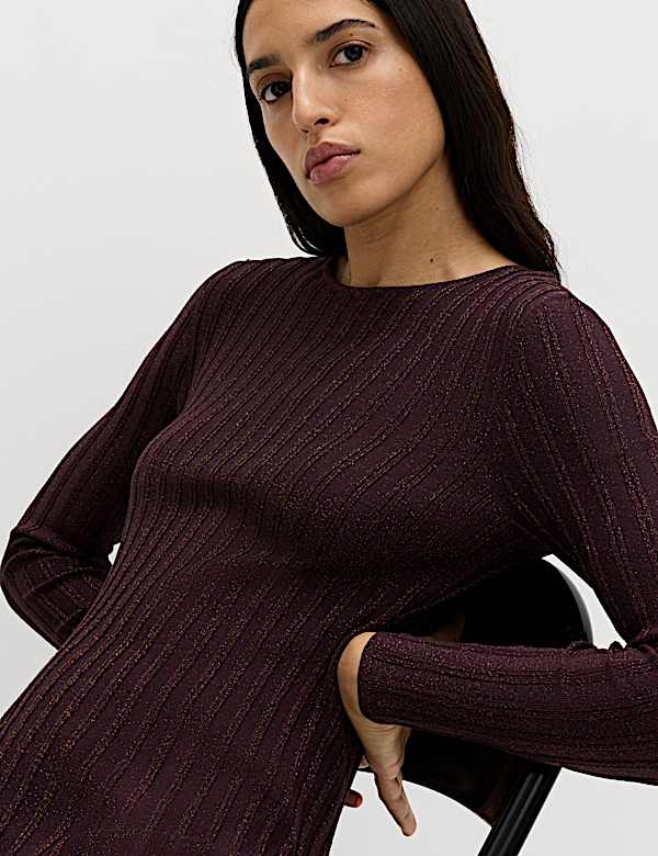 Sprankelende, geribde, gebreide maxi-jurk - BE