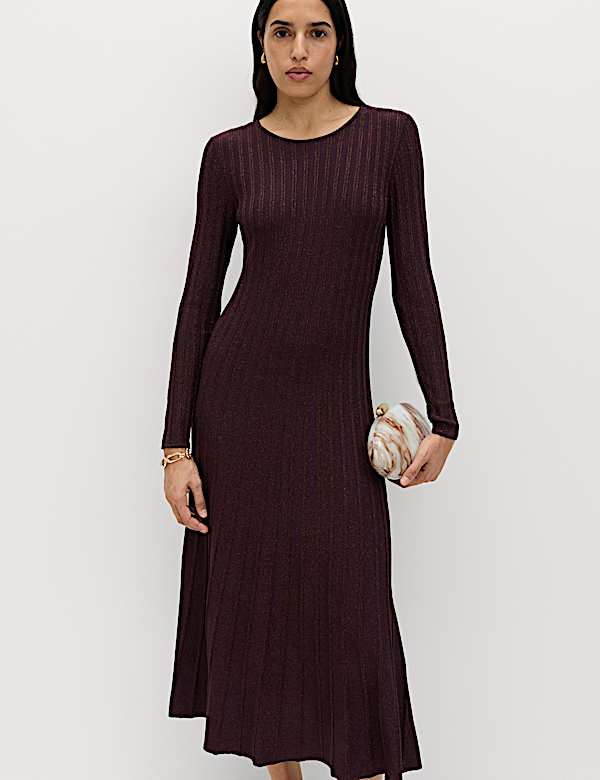 Sprankelende, geribde, gebreide maxi-jurk - BE